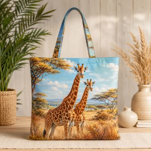 giraffe Giraffe illustrated on a zippered tote bag