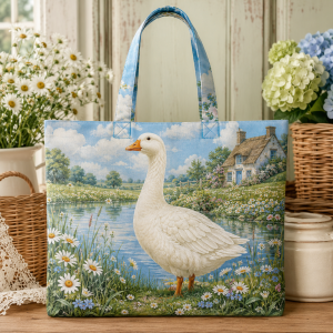 goose Garden Goose illustrated on a zippered tote bag