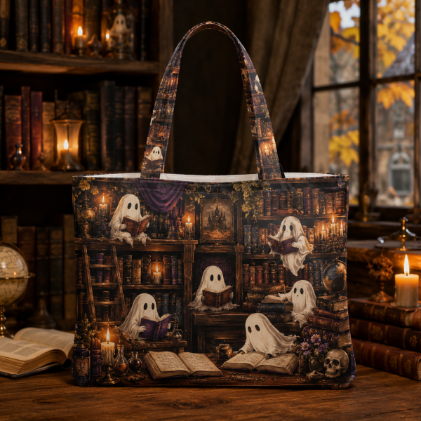 hauntedlibrary-1 hauntedlibrary illustration on a zippered tote bag