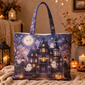 hauntedmanor illustration on a zippered tote bag