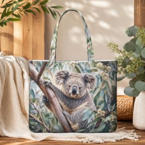 koala Koala illustrated on a zippered tote bag