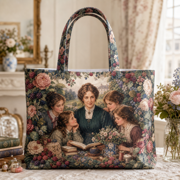 louisa_may_alcott Louisa May Alcott illustrated on a zippered tote bag