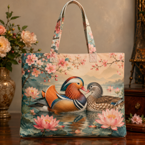 mandarinduck Mandarin Ducks illustrated on a zippered tote bag