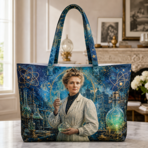 marie_curie Marie Curie illustrated on a zippered tote bag