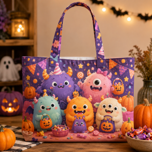 monsterfriend illustration on a zippered tote bag