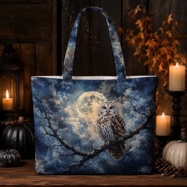 moonlitowl-1 moonlitowl illustration on a zippered tote bag