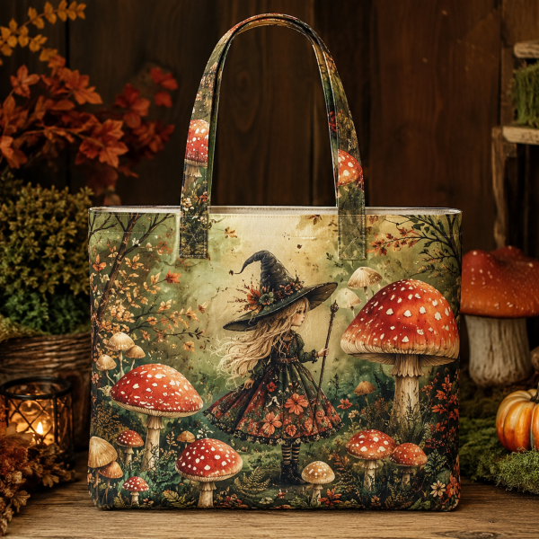 mushroomwitch-1 mushroomwitch illustration on a zippered tote bag