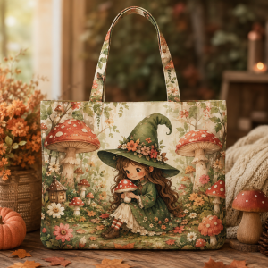 mushroomwitch illustration on a zippered tote bag