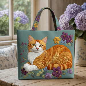 Orange Tabby Cat illustrated on a zippered tote bag