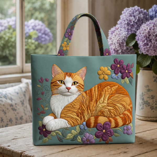 Orange Tabby Cat illustrated on a zippered tote bag