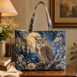 owl Moonlit Owl illustrated on a zippered tote bag