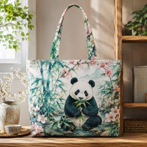 panda Panda illustrated on a zippered tote bag