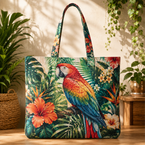 parrot Parrot illustrated on a zippered tote bag