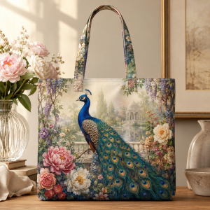 peacock Peacock illustrated on a zippered tote bag