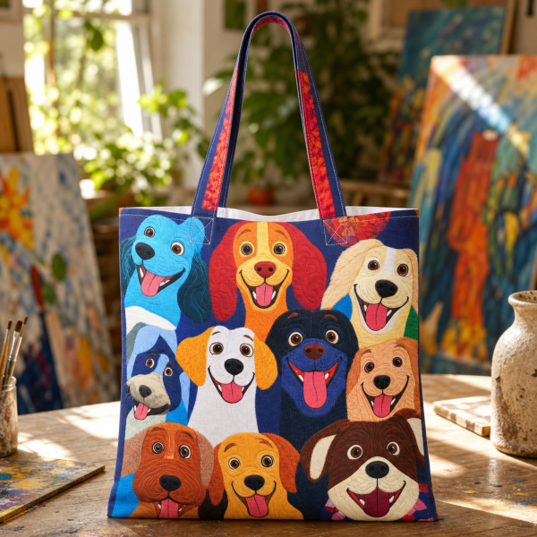 Pop Art Dogs illustrated on a zippered tote bag
