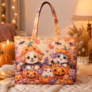 pumpkinpets illustration on a zippered tote bag