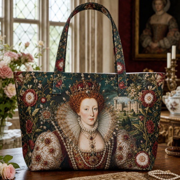 queen_elizabeth_i Queen Elizabeth I illustrated on a zippered tote bag
