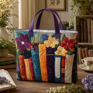 rainbow-books-floral Rainbow Books Floral illustrated on a zippered tote bag