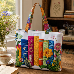 rainbow-books-garden Rainbow Books Garden illustrated on a zippered tote bag