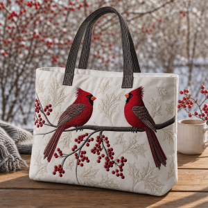 red-cardinal-berry_production-polyester-3dprint Red Cardinal Berry illustrated on a zippered tote bag
