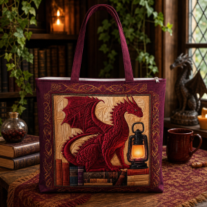 red-dragon-books Red Dragon Books illustrated on a zippered tote bag