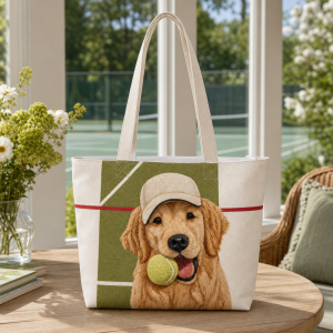 retriever-tennis__42x38_2000 Retriever Tennis illustrated on a zippered tote bag