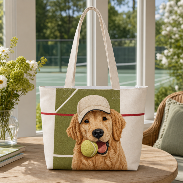 Retriever Tennis illustrated on a zippered tote bag