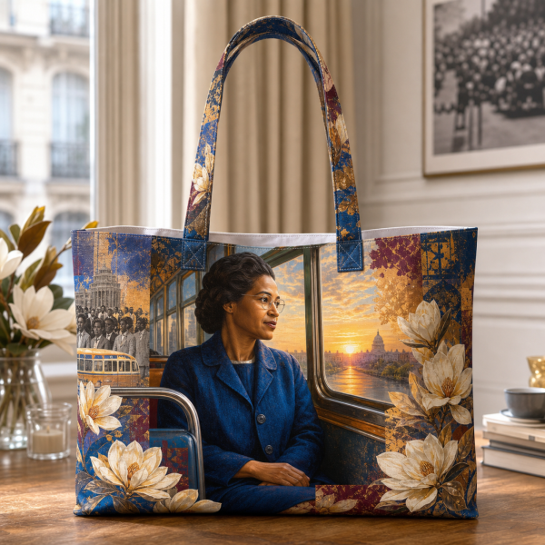 rosa_parks Rosa Parks illustrated on a zippered tote bag