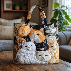 Sleeping Cats Pile illustrated on a zippered tote bag