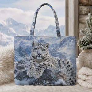 snow_leopard Snow Leopard illustrated on a zippered tote bag
