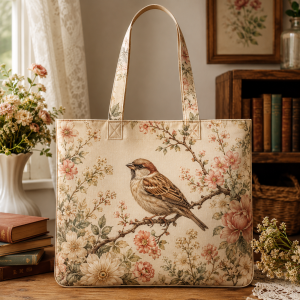 sparrow Sparrow illustrated on a zippered tote bag