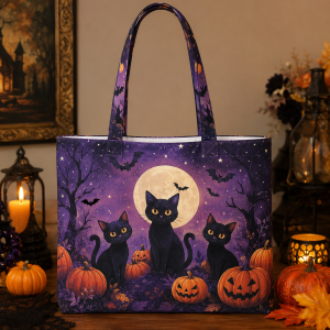 spookycats illustration on a zippered tote bag