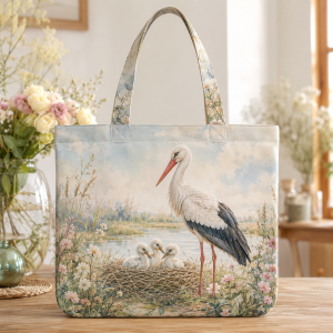 stork Stork illustrated on a zippered tote bag
