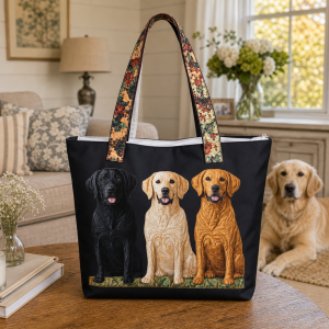three-labradors__42x38_2000 Three Labradors illustrated on a zippered tote bag