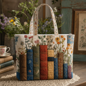 Vintage Books Coffee Zipper Tote Bag