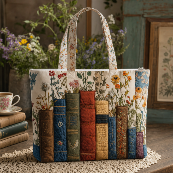 vintage-books-coffee Vintage Books Coffee illustrated on a zippered tote bag