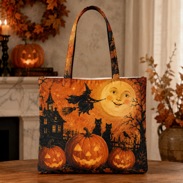 vintagehalloween vintagehalloween illustration on a zippered tote bag