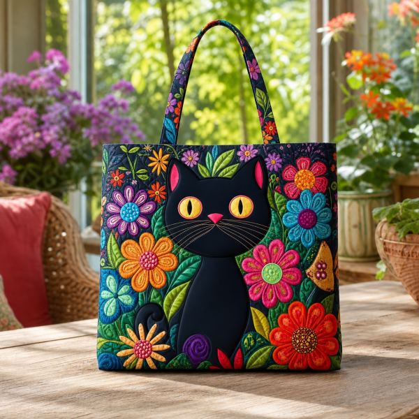 white-cat-daisies White Cat Daisies illustrated on a zippered tote bag