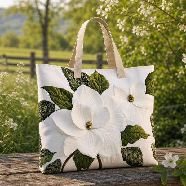white-magnolia_premium-polyester-3d-42x38-v2 White Magnolia Garden illustrated on a zippered tote bag