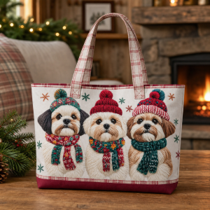 winter-dogs__42x38_2000 Winter Dogs illustrated on a zippered tote bag