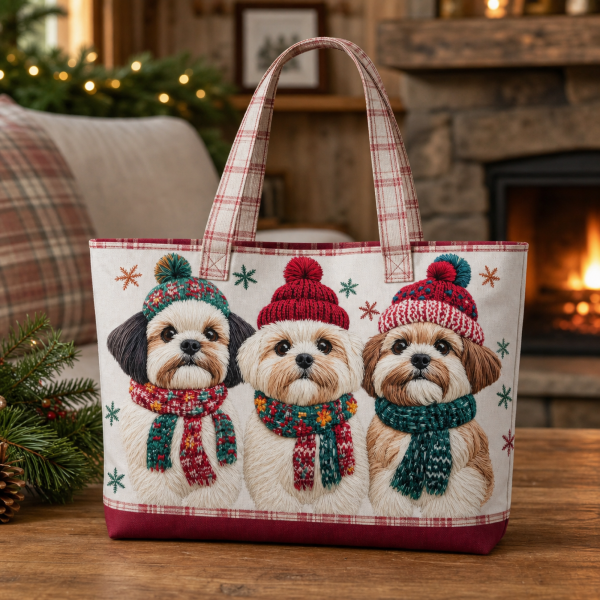 winter-dogs__42x38_2000 Winter Dogs illustrated on a zippered tote bag