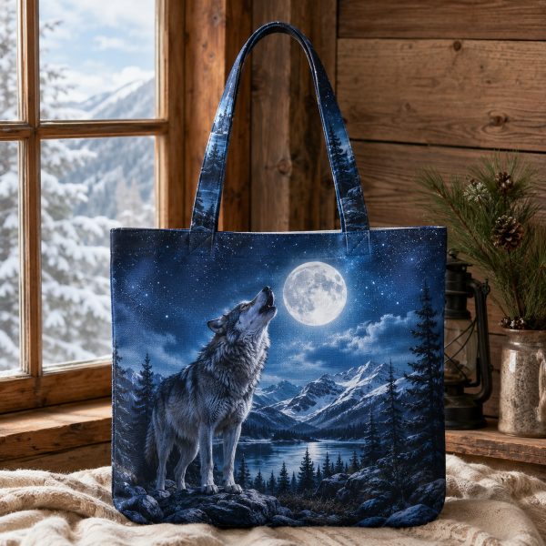 Howling Wolf illustrated on a zippered tote bag