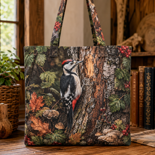 woodpecker Woodpecker illustrated on a zippered tote bag