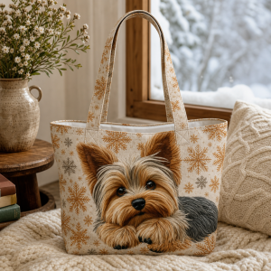 yorkie-plaid__42x38_2000 Yorkie Plaid illustrated on a zippered tote bag